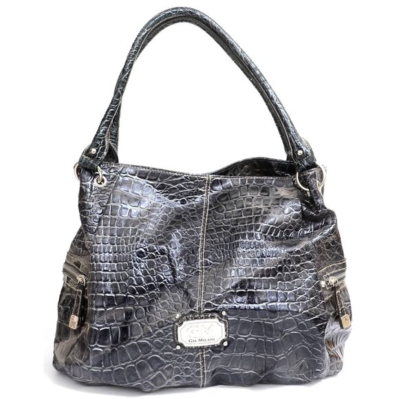 Gia Milani Handbags - Gia Milani Black Vegan Crocodile Hobo Satchel Handbag Purse Bag Preppy Travel